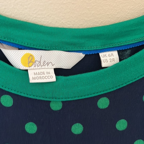 Boden Dress Navy with Green Polkadots 2R - Picture 2 of 2